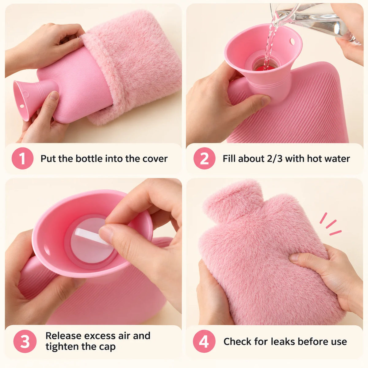 Soft Plush Hot Water Bottle with Cover – Reusable Warm Bag
