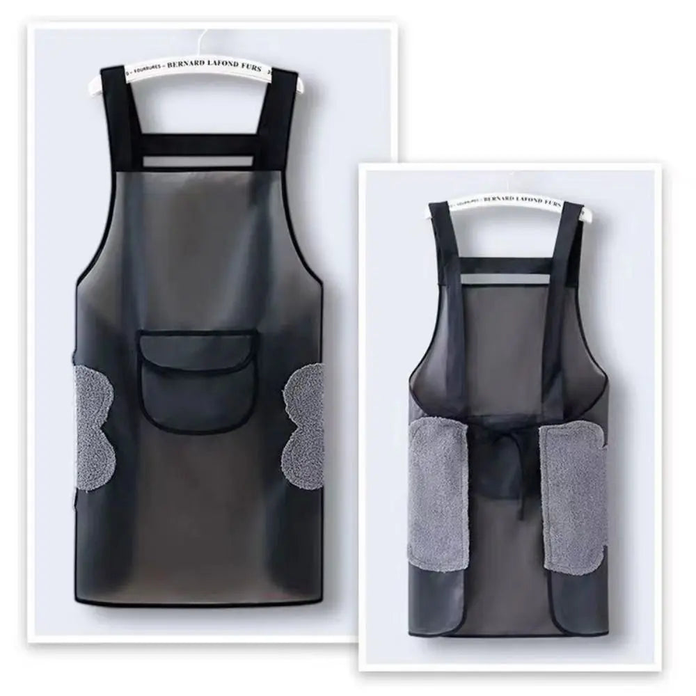 PVC Waterproof Kitchen Apron – Transparent Black, Oil-Resistant