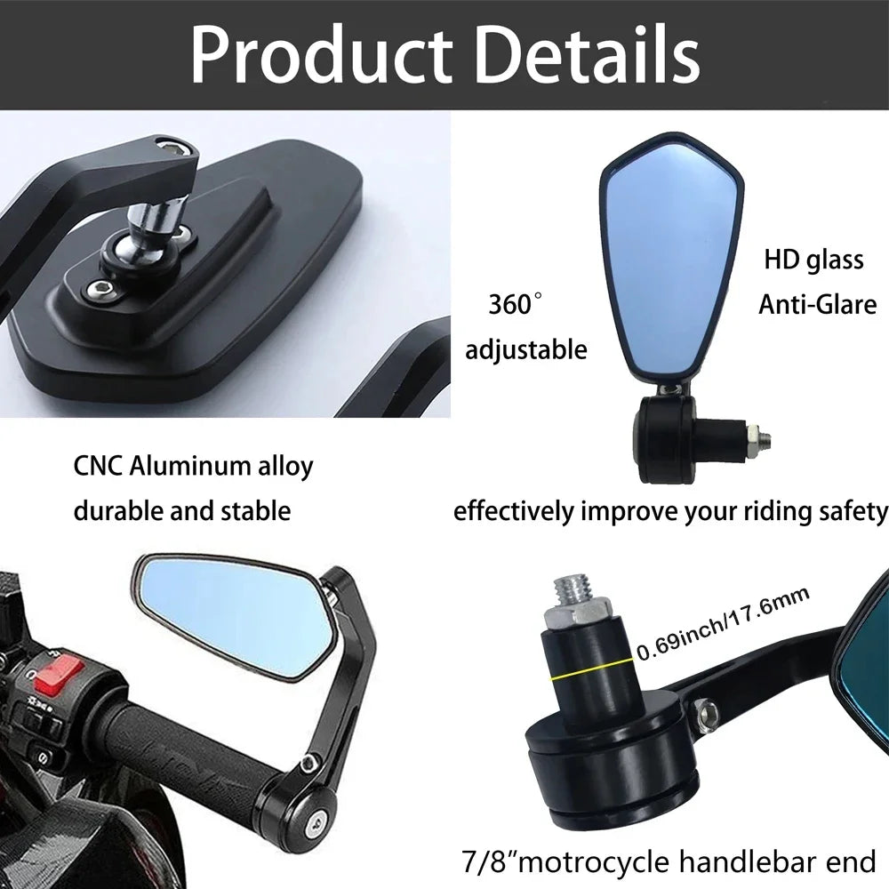Universal Motorcycle Handlebar End Rearview Mirrors – CNC Aluminum
