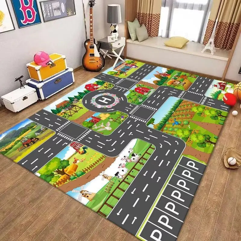 Kids Car Play Mat – City Traffic Rug | Non-Slip Playroom