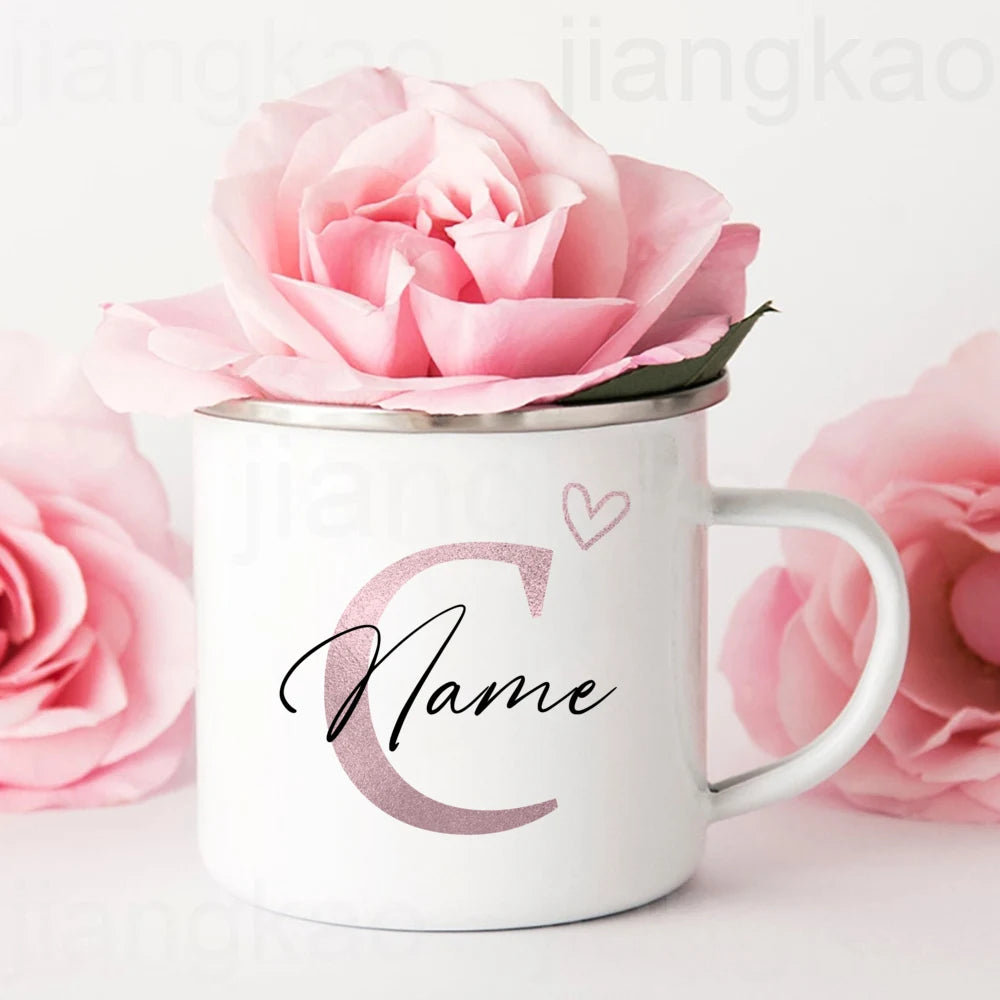 Personalized Heart Initial Enamel Mug | Custom Name Coffee Cup