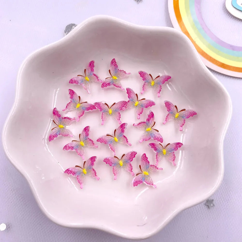50pcs Glitter Resin Butterfly Flatback Rhinestones – DIY Nail Art