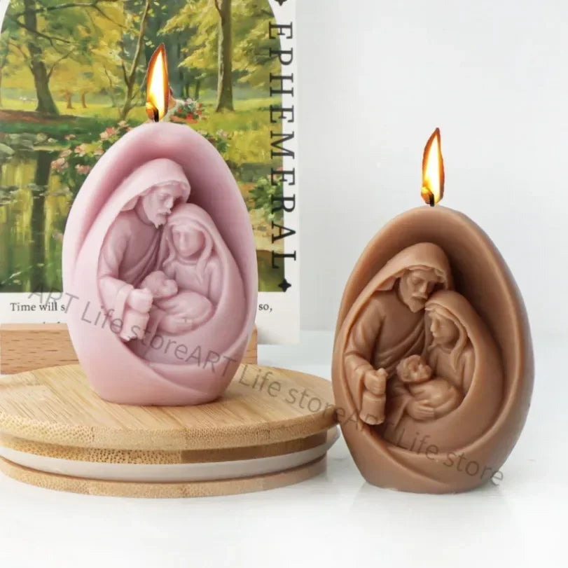 3D Jesus & Virgin Mary Silicone Mold – Candle, Soap & Resin