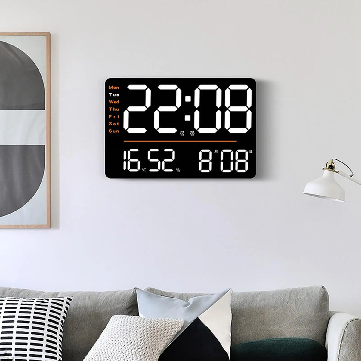 Large LED Digital Wall Clock with Date, Temperature & Alarm