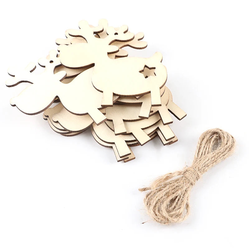 Christmas Elk Wooden Pendant Ornaments – 10-Piece Set