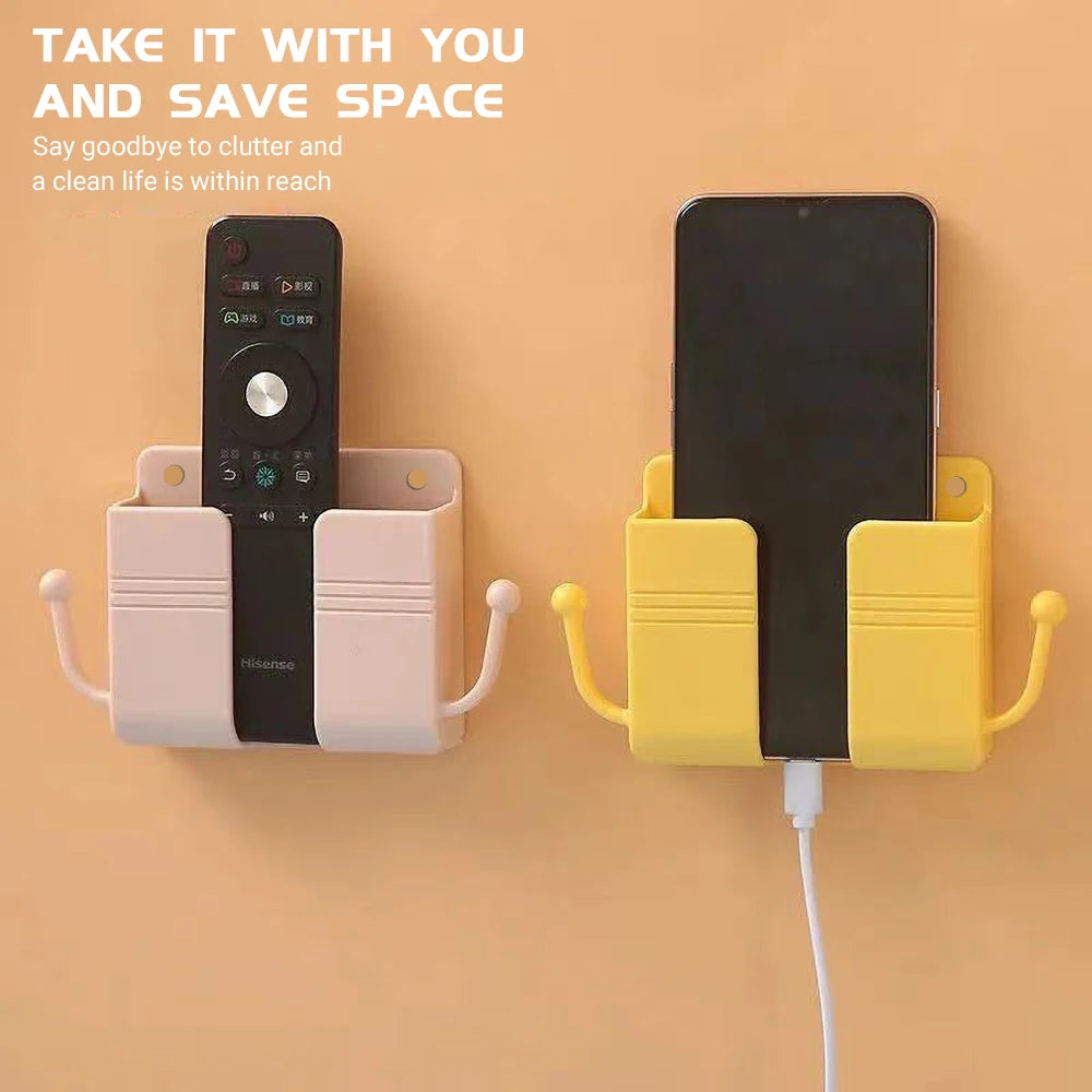 Universal Wall Mount Phone Holder – Dual Slot & Hooks