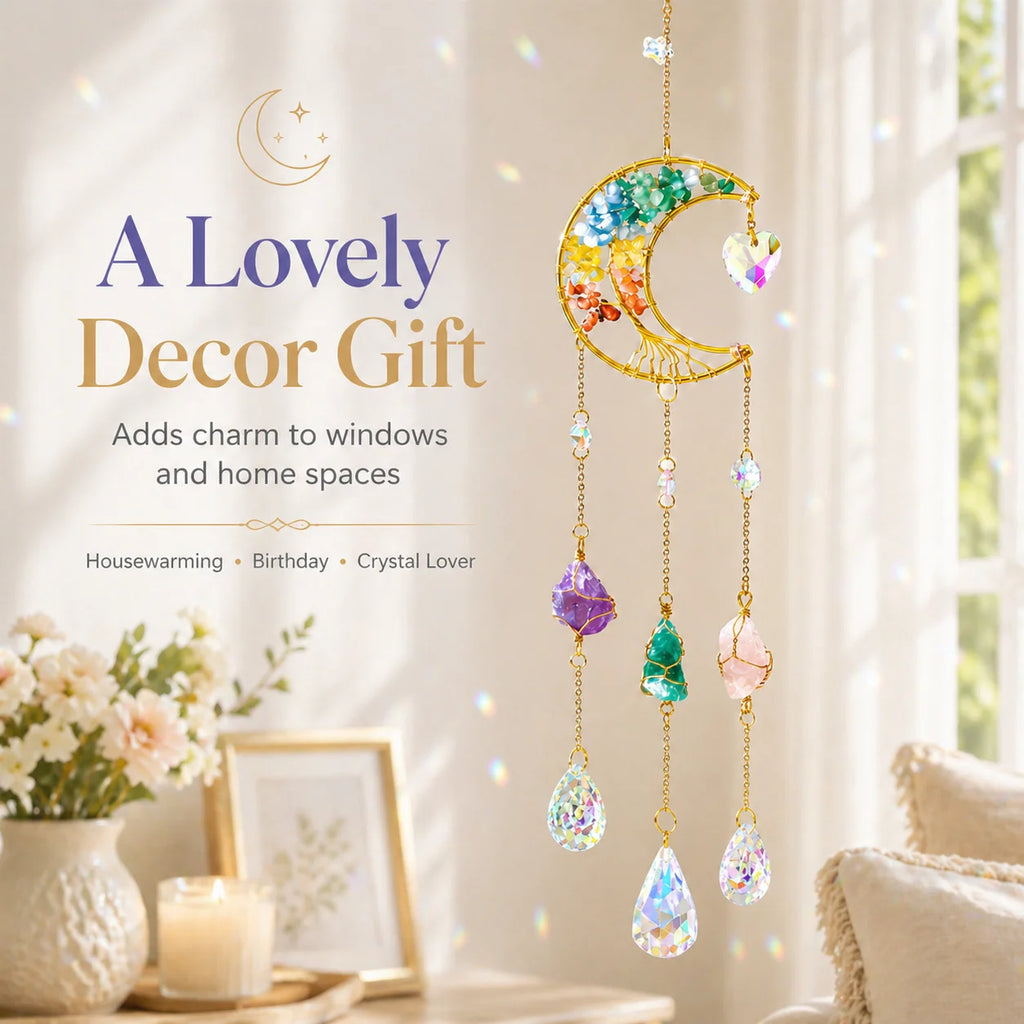 Moon Crystal Suncatcher Window Hanging – Rainbow Prism Pendant