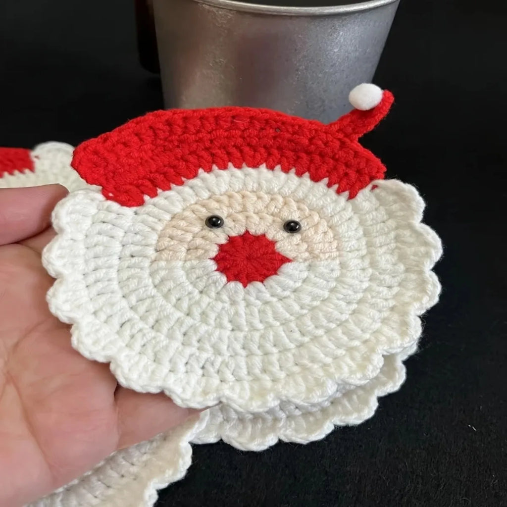 Santa Claus Crochet Coasters – Festive Christmas Table Set