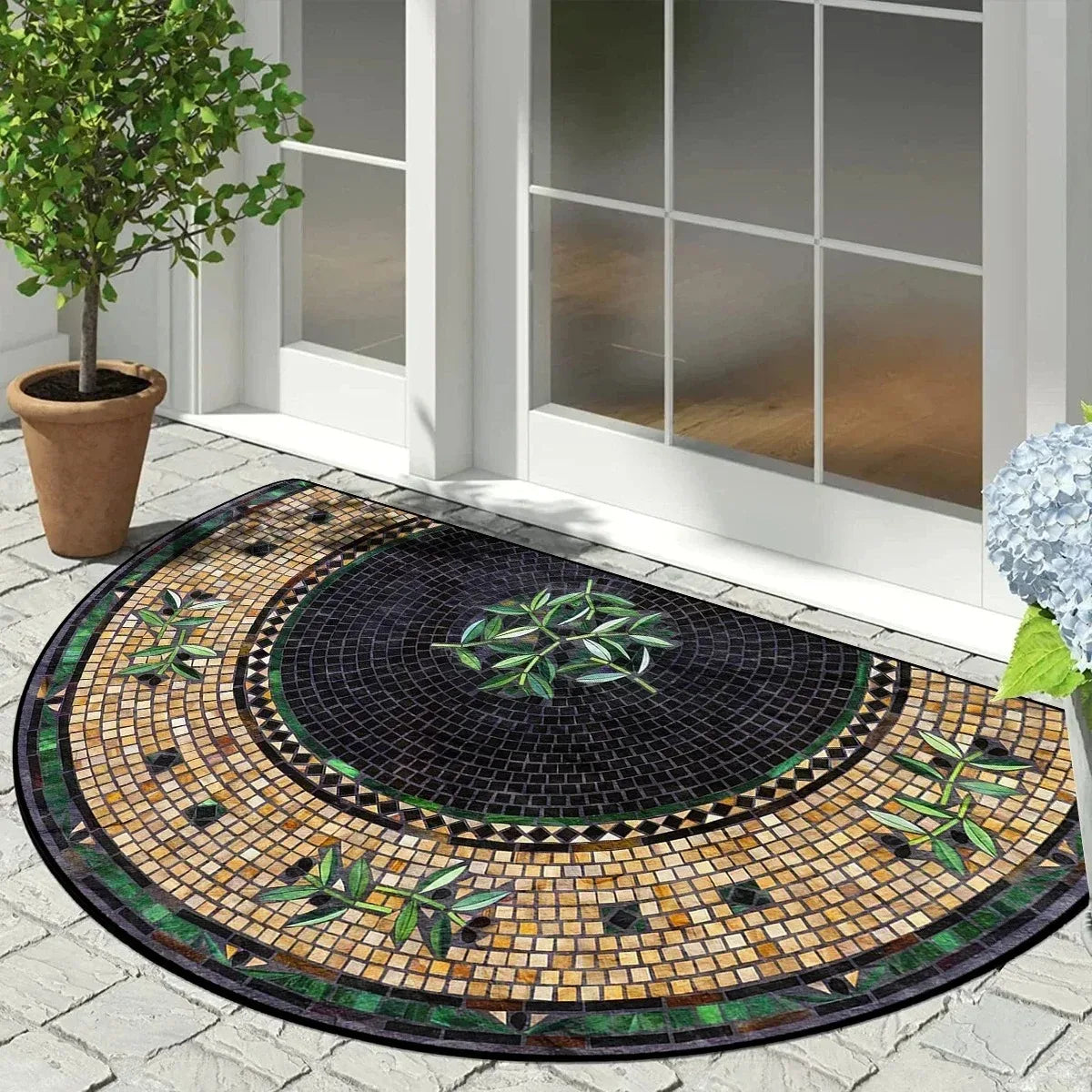 Semi-Circular Welcome Doormat – Anti-Slip Polyester Entry Rug