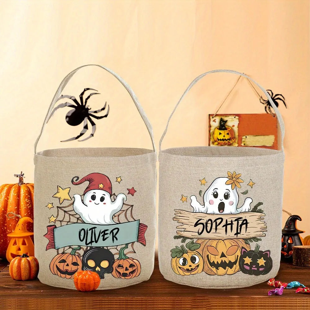 Personalized Halloween Candy Tote Bag – Custom Pumpkin Design