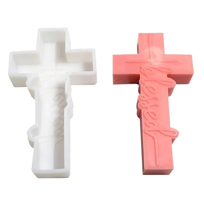 3D Rune Cross Silicone Mold – Candle, Resin & Gypsum Casting