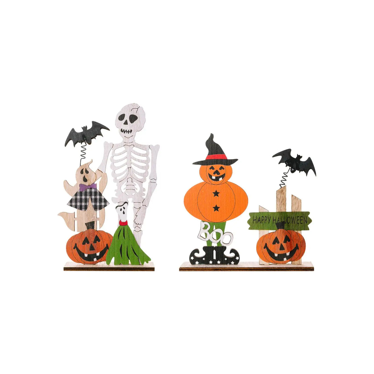Halloween Wooden Table Centerpiece – Bat Ghost Skull Décor