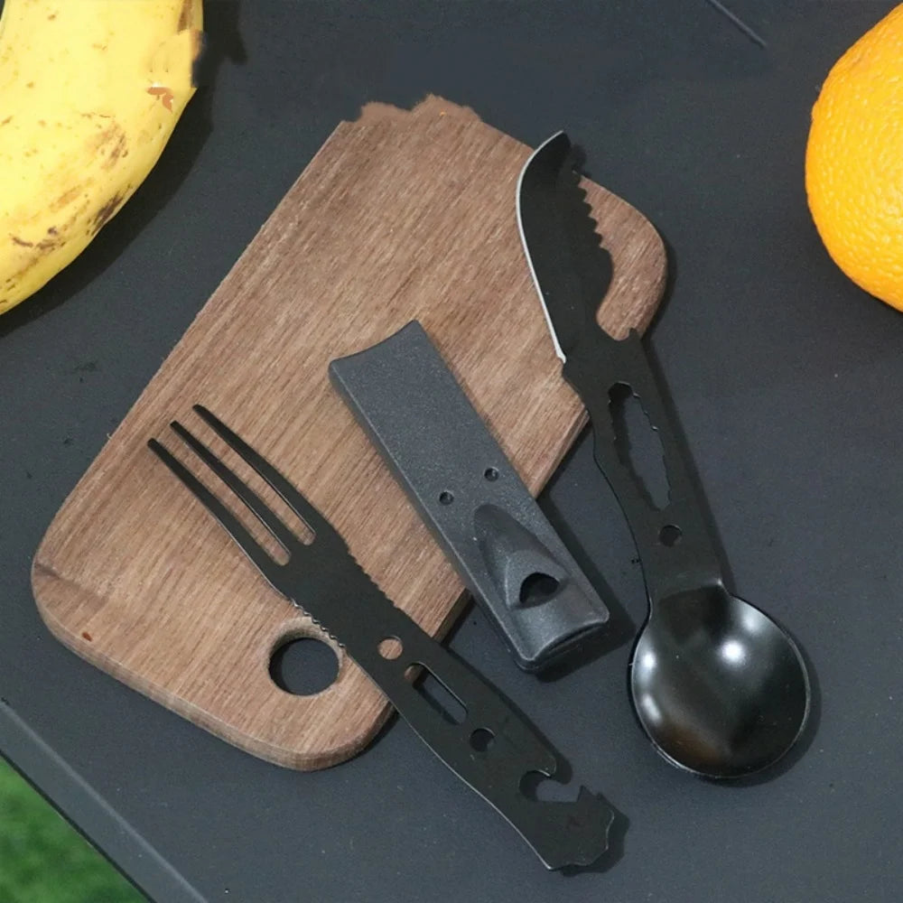Stainless Steel Camping Cutlery Set – Knife, Fork, Spoon & Whistle