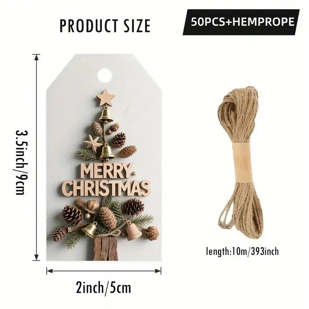 50-Pack Christmas Gift Tags with Jute Twine | Festive Cards