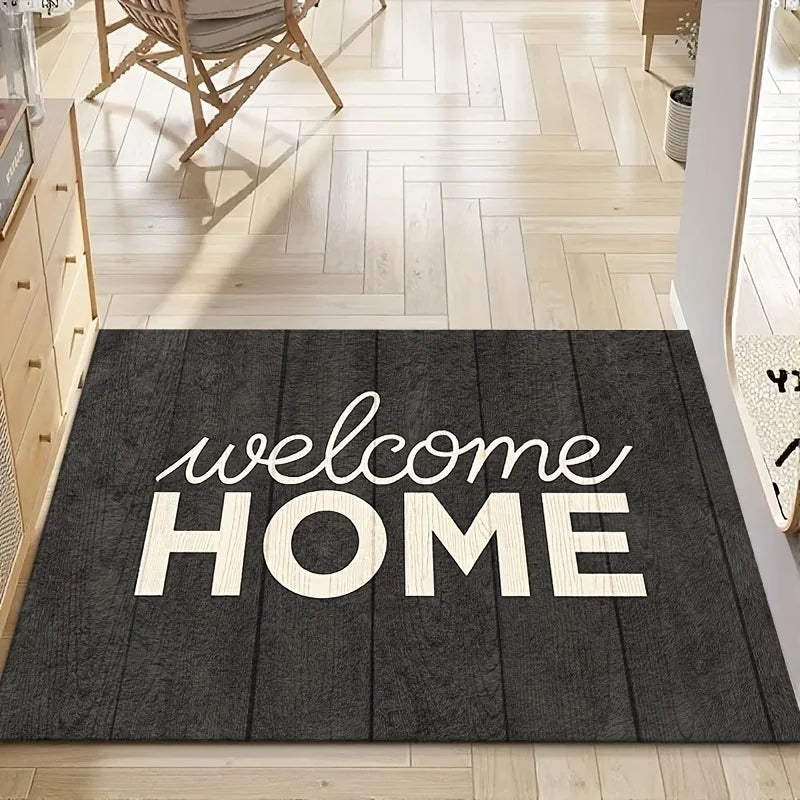 Wood Pattern Welcome Doormat – Non-Slip Washable Entryway Rug
