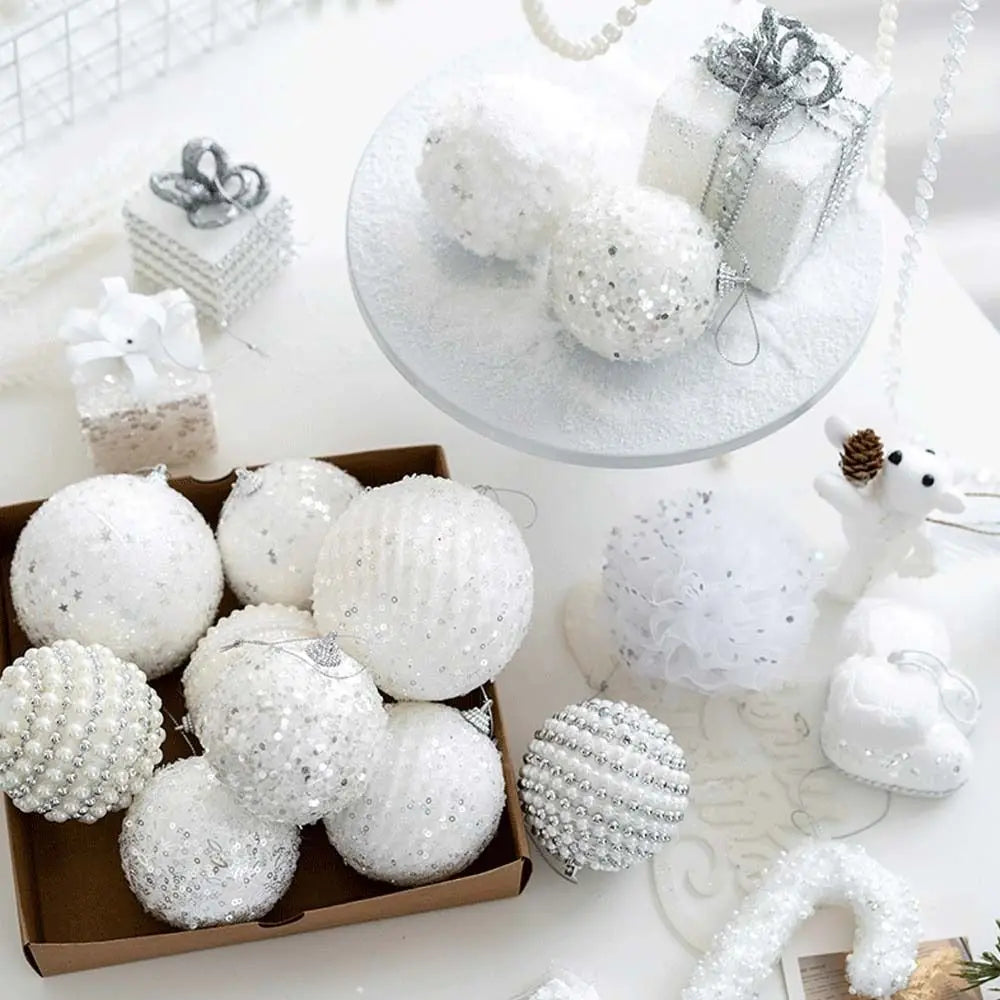 Sequin Foam Christmas Ball Ornaments 8cm – Gold & Silver Baubles