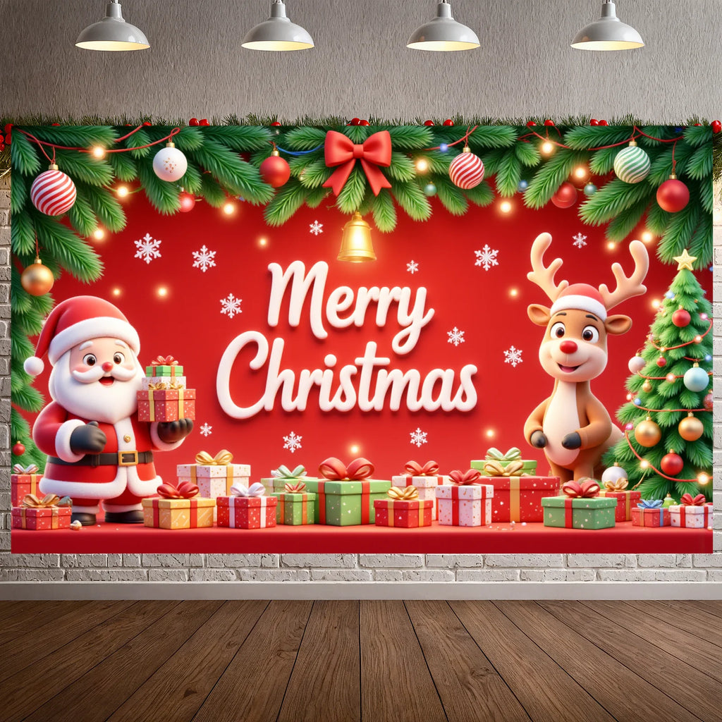 Christmas Backdrop Red Bow & Tree Holiday Banner 180x110cm