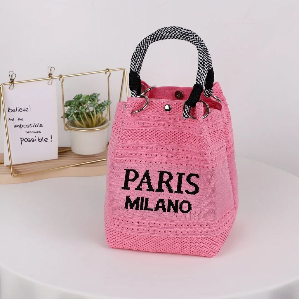 Knitted Bucket Handbag | Magnetic Closure Woven Top Handle Bag