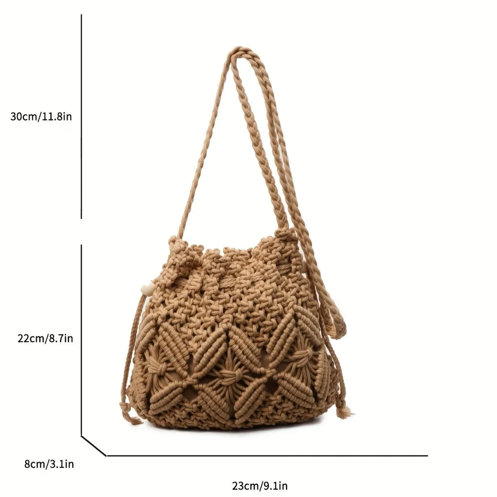 Boho Macrame Bucket Bag – Handmade Woven Drawstring Crossbody
