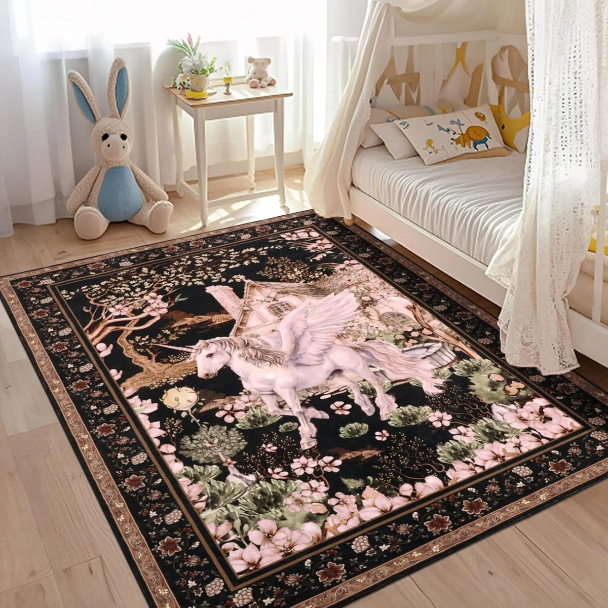 Pink Boho Unicorn Flower Rug – Kids Room & Nursery Carpet