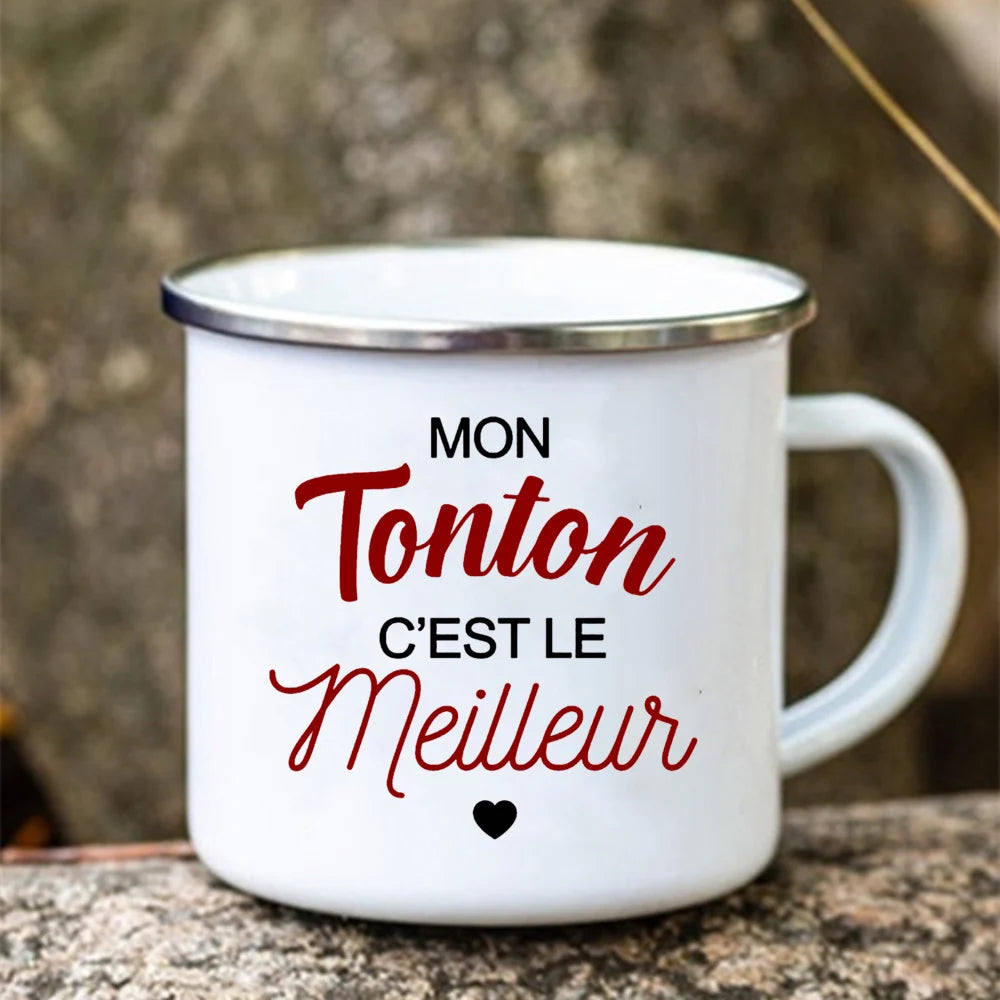 Super Tonton Papy Enamel Camping Mug – Father's Day Gift