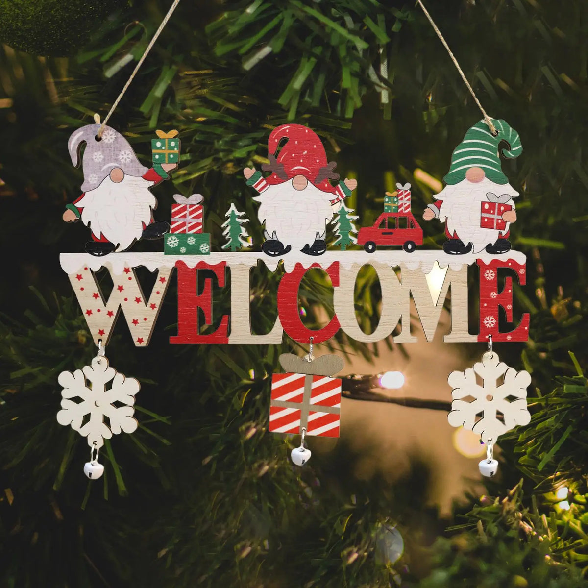 Wooden Christmas Hanging Ornament – Gnome & Santa Pendant
