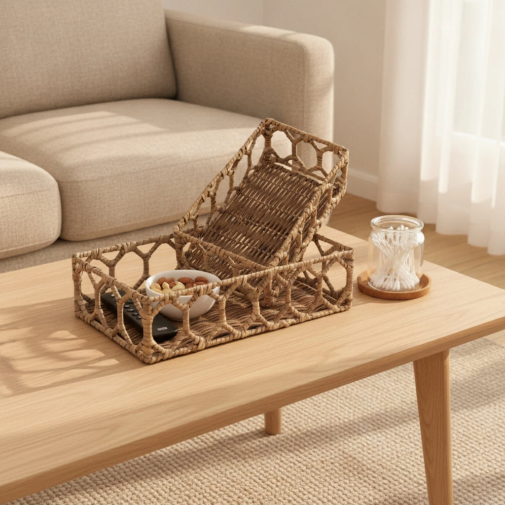 2-Pack Rectangular Rattan Storage Baskets | Wicker Organizer
