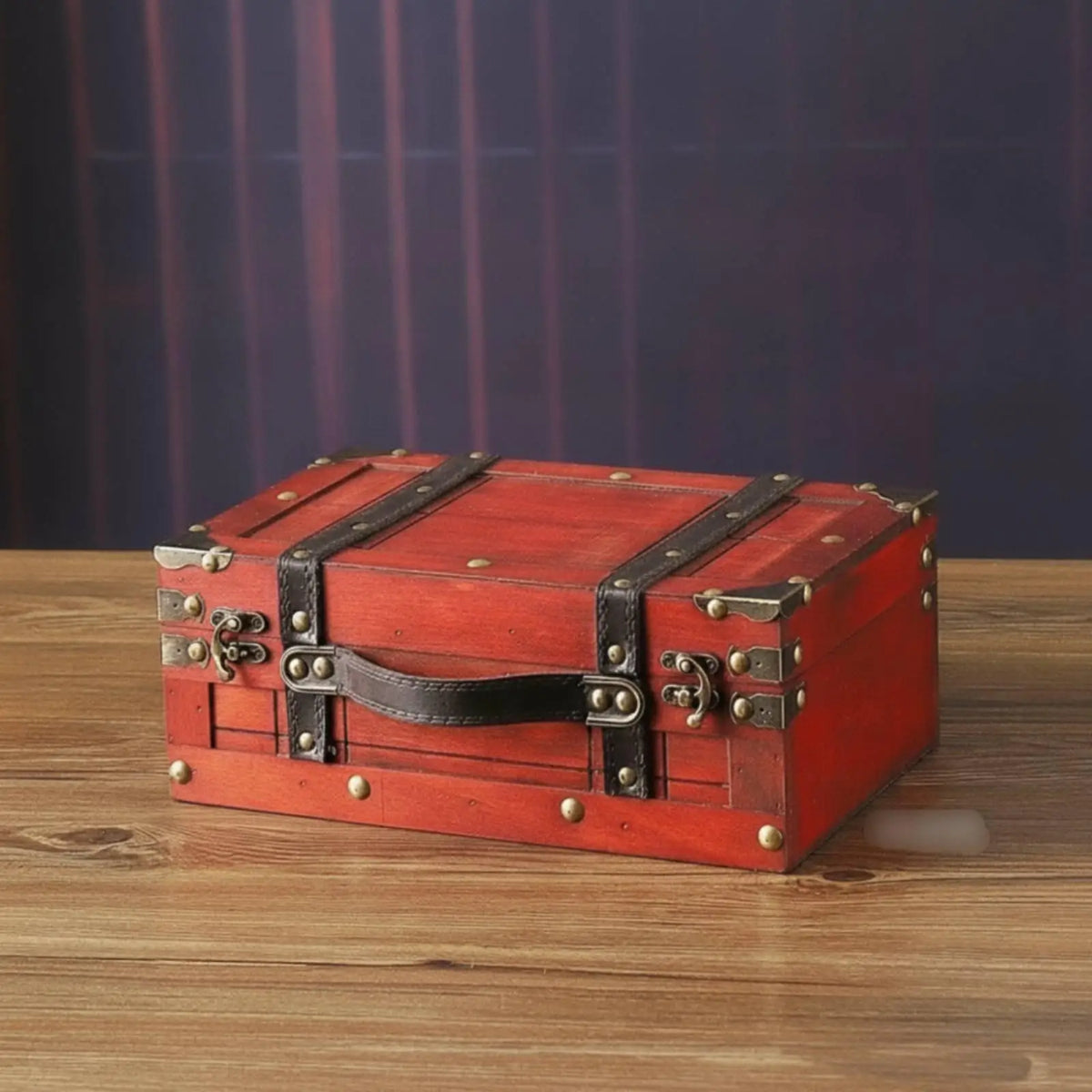 Vintage Ebony Wood Suitcase Box with Leather Handle