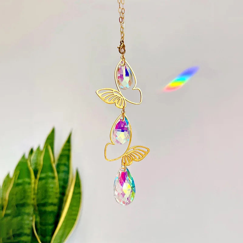 Butterfly Crystal Suncatcher Gold Window Prism Rainbow Ornament