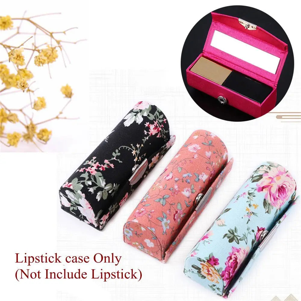 Retro Embroidered Flower Lipstick Case with Mirror | Jewelry Box