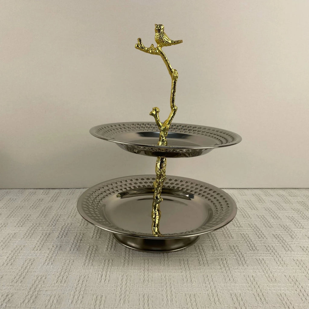 2-Tier Metal Serving Tray Stand | Decorative Fruit & Pastry Holder