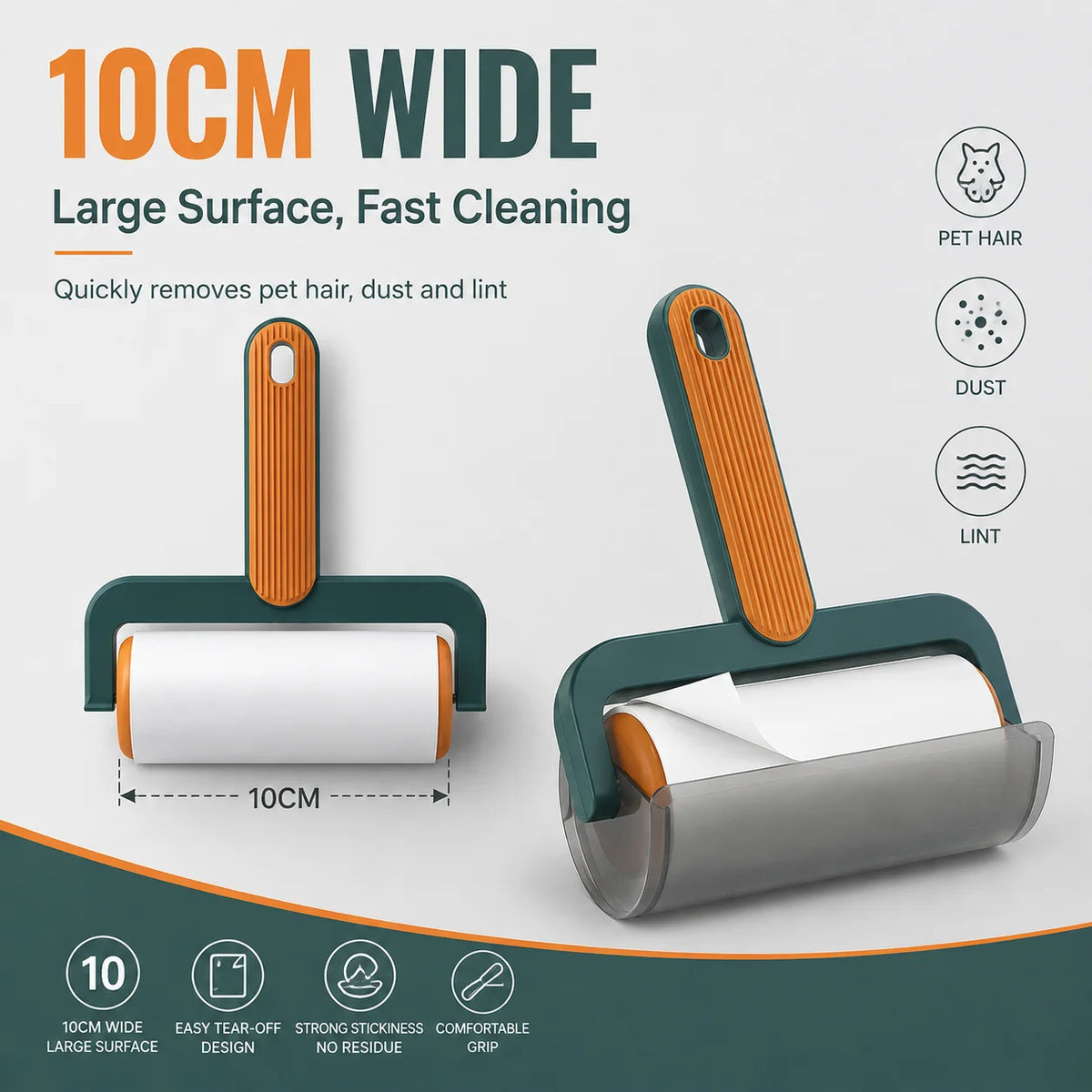 Reusable Lint Roller with Cover – 60 Sheets, 10cm Wide