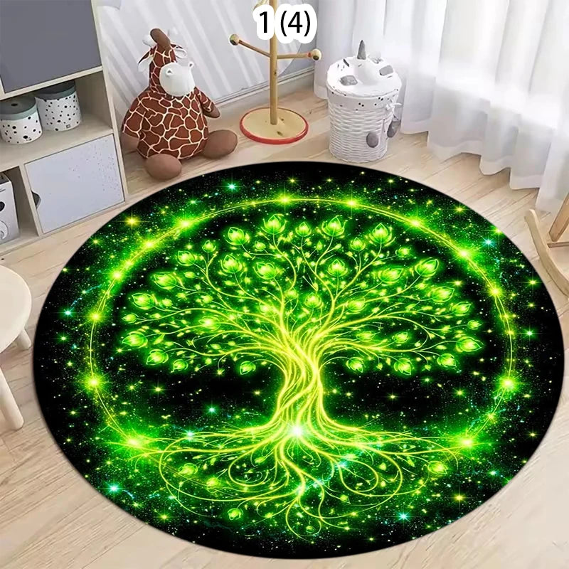 Vintage Tree of Life Round Rug – Non-Slip Decorative Mat
