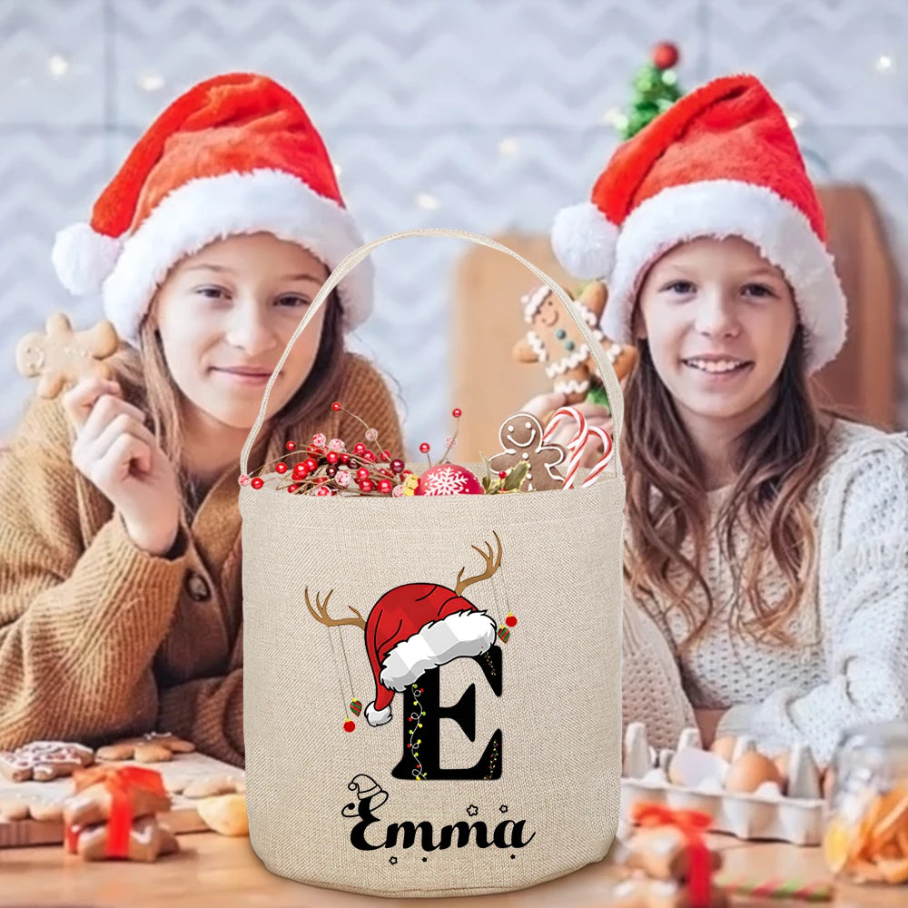 Personalized Name Christmas Sack Bag – Jute Tote for Kids