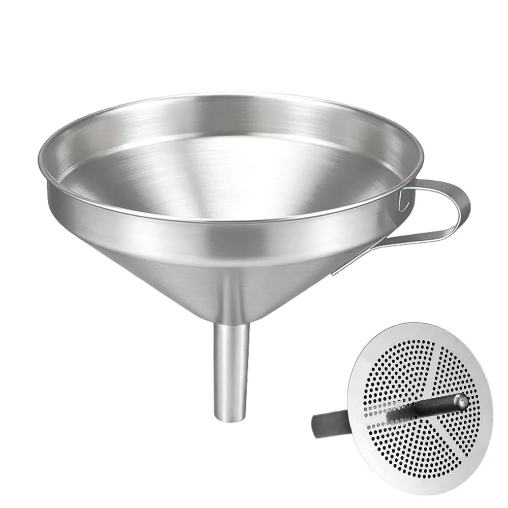 Stainless Steel Wide Mouth Funnel with Detachable Strainer