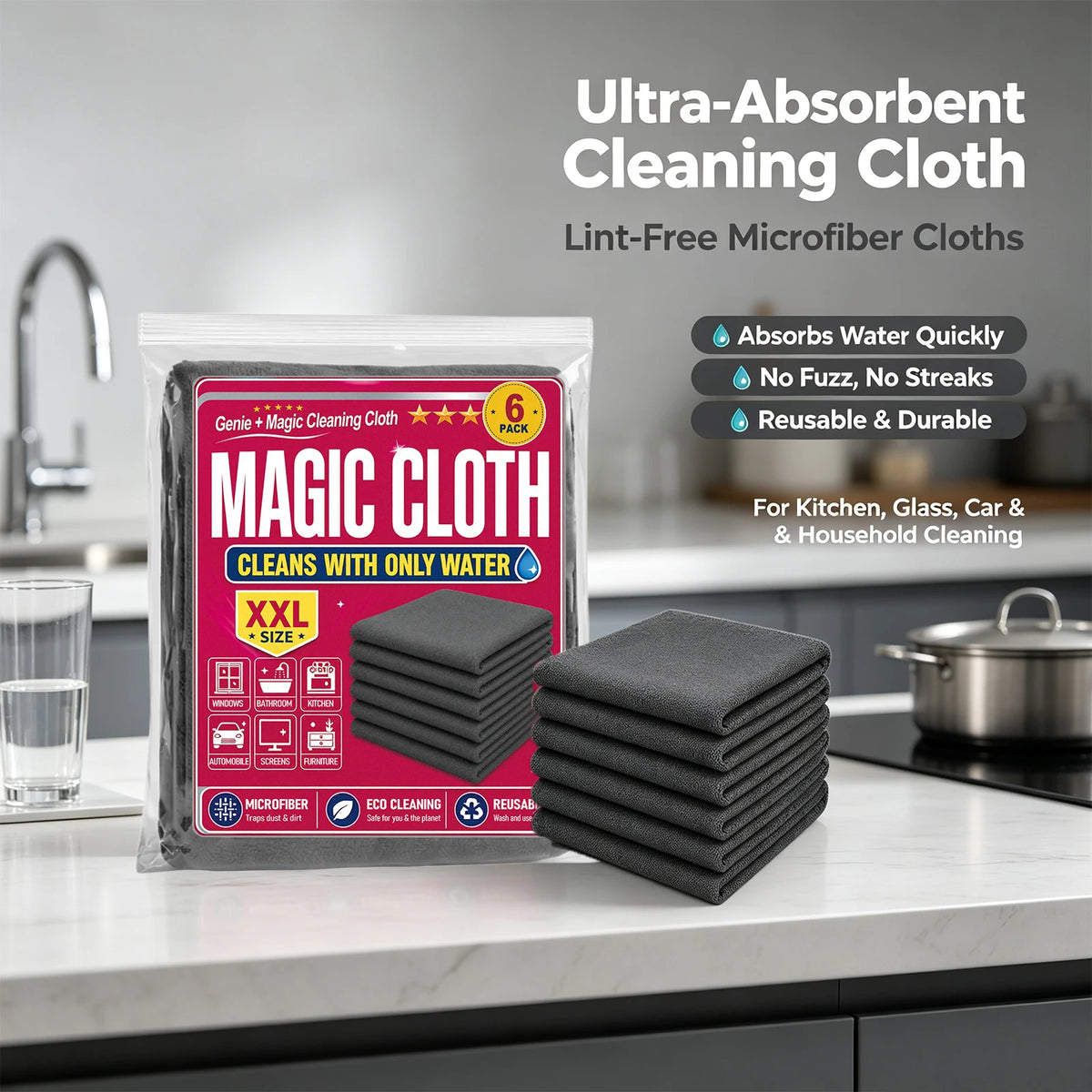 6-Pack Microfiber Cleaning Cloths – Reusable & Lint-Free