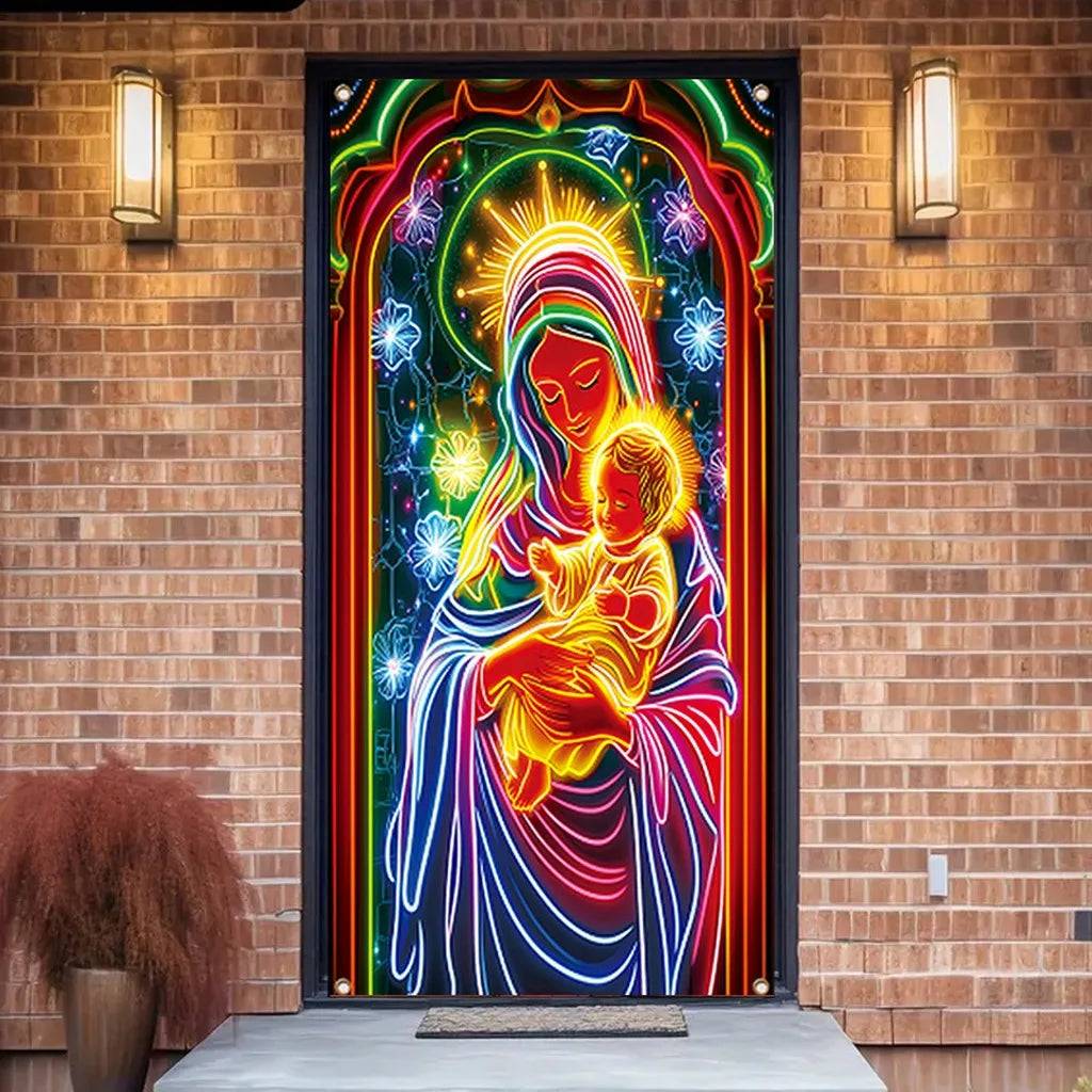 Neon Effect Christmas Tapestry Wall Hanging Banner 90x180cm