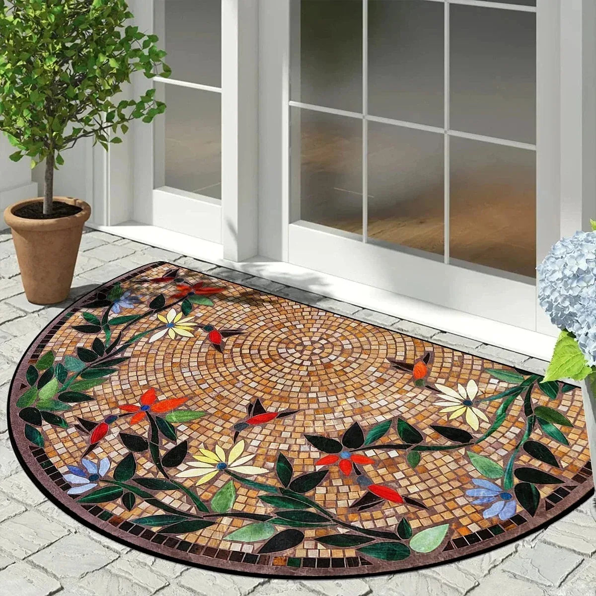 Semi-Circular Welcome Doormat – Anti-Slip Polyester Entry Rug