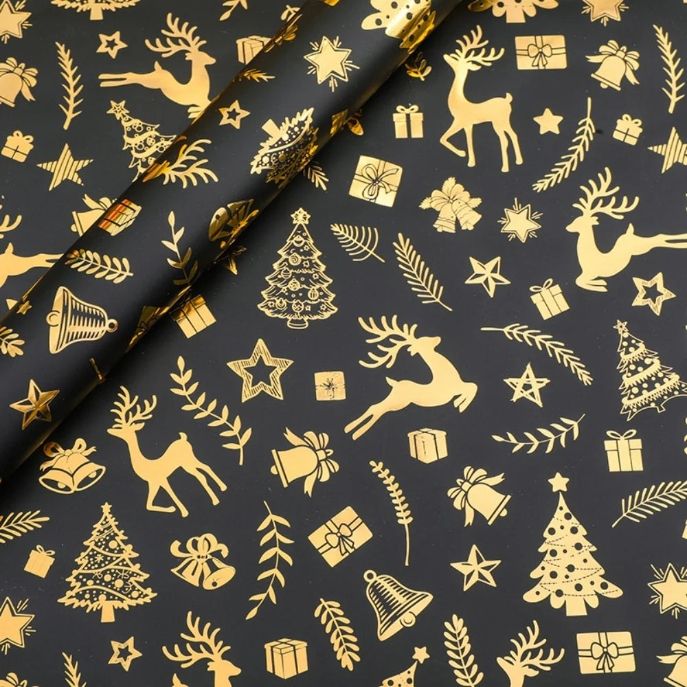 Gold Foil Christmas Wrapping Paper 50x70cm | Snowflake & Tree