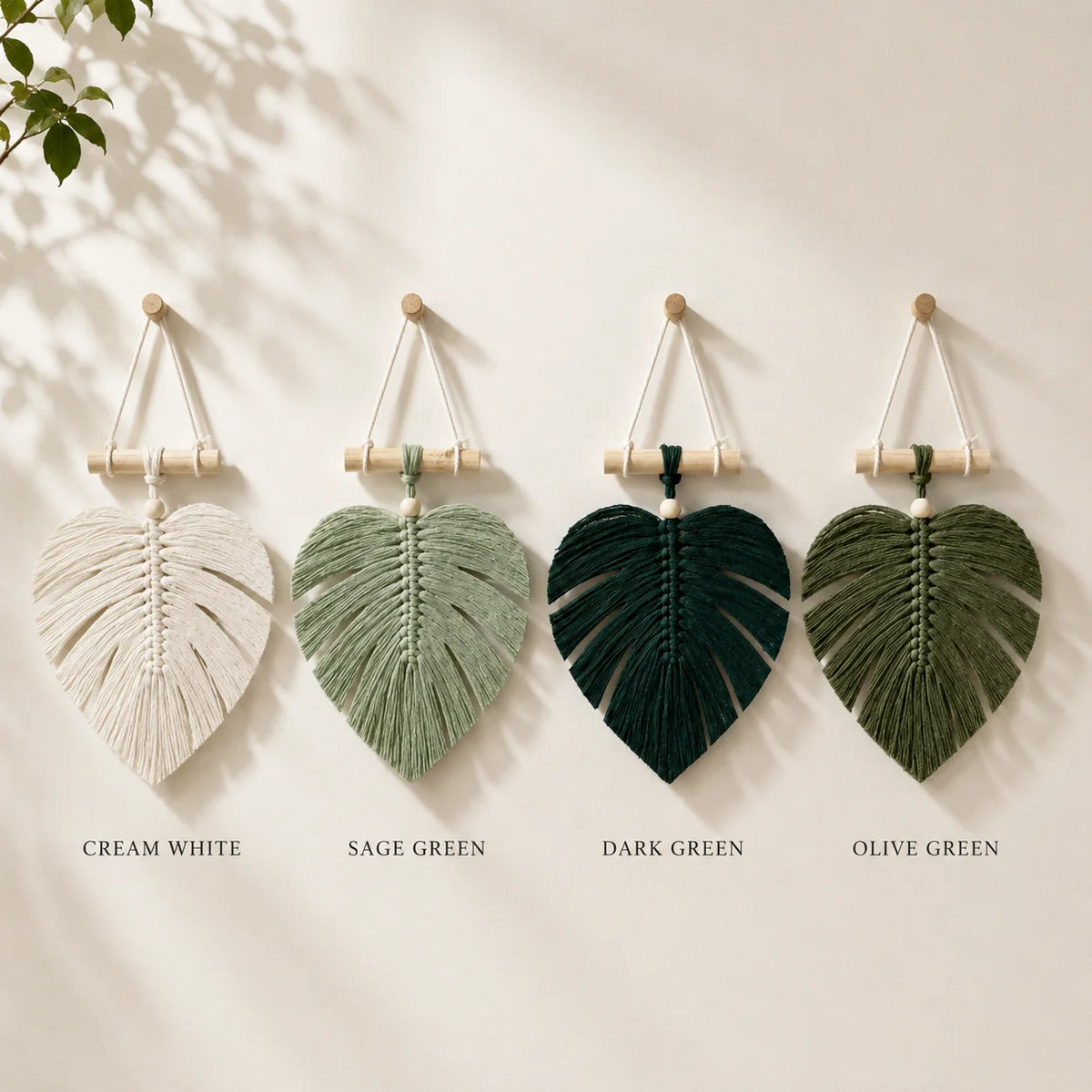 Boho Macrame Leaf Wall Hanging – Handmade Cotton Monstera Decor