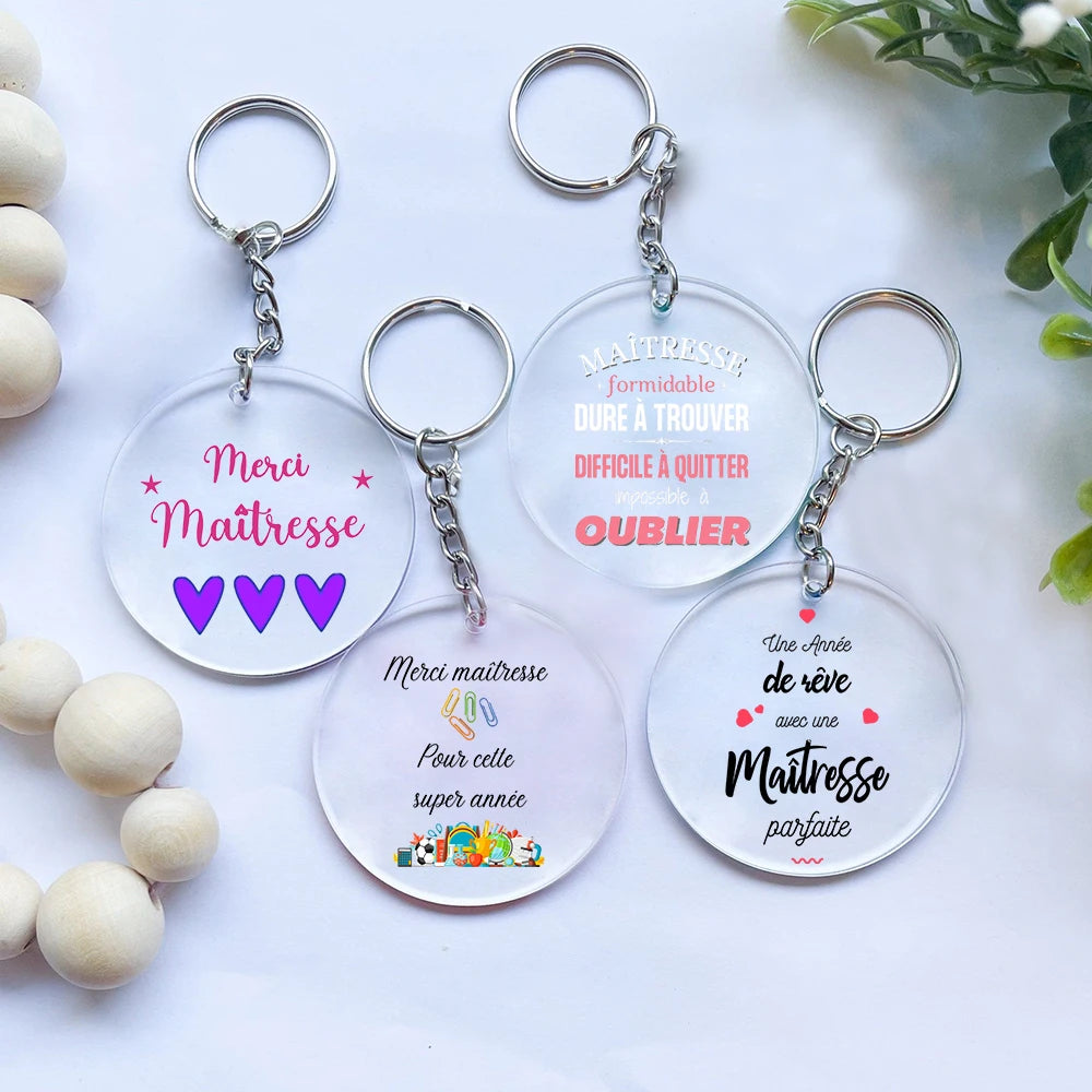 French Thank You Teacher Acrylic Keychain – Teacher's Day Gift