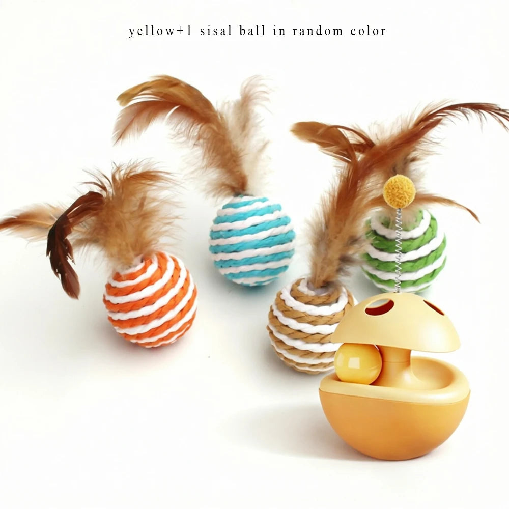 Cat Toy Combo – Mushroom Tumbler Treat Dispenser & Sisal Ball
