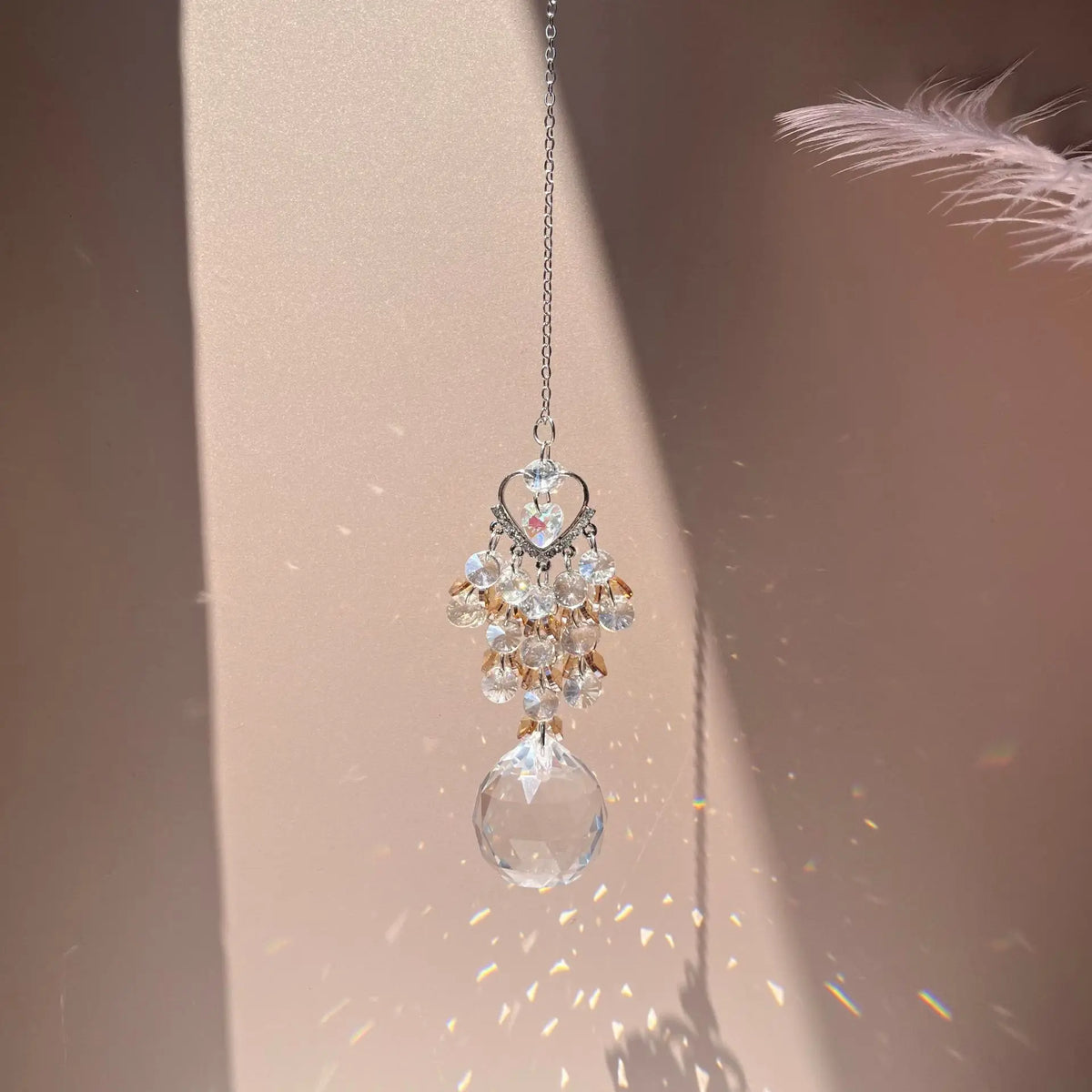 Heart Crystal Sun Catcher Hanging Prism Ornament – Blue Beads