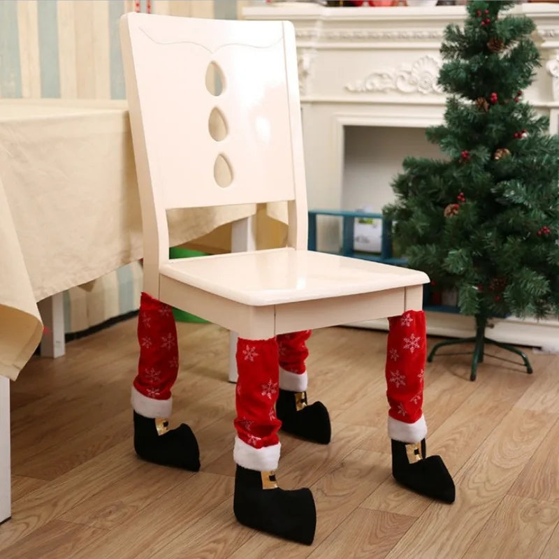4-Pack Christmas Table Leg Covers – Santa Elf Feet Socks