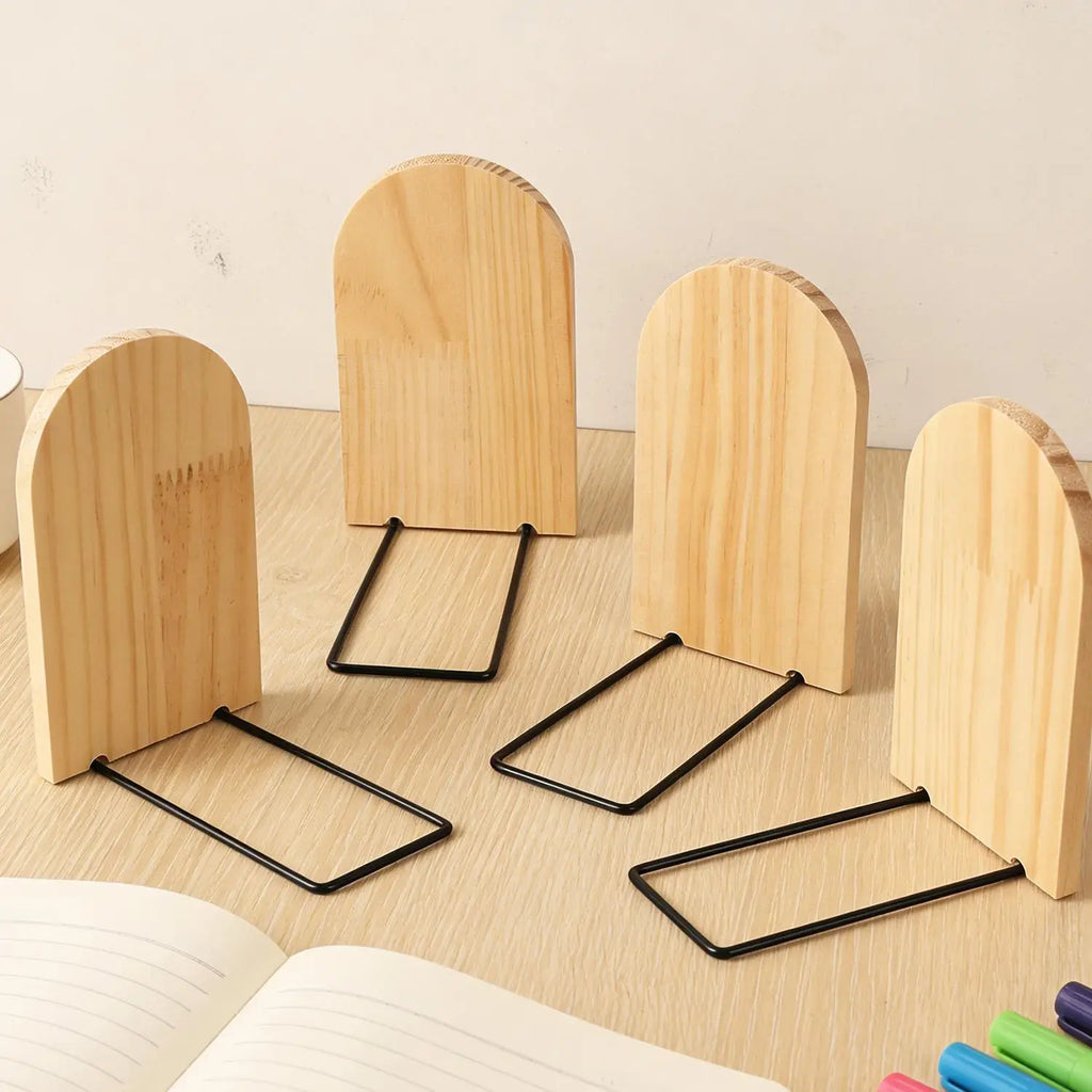 Bamboo & Metal Bookends – Non-Slip Heavy-Duty Pair