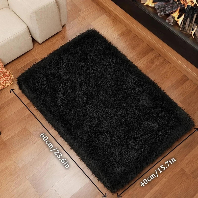VIKAMA Black Shag Plush Area Rug – Soft Bedroom & Living Room