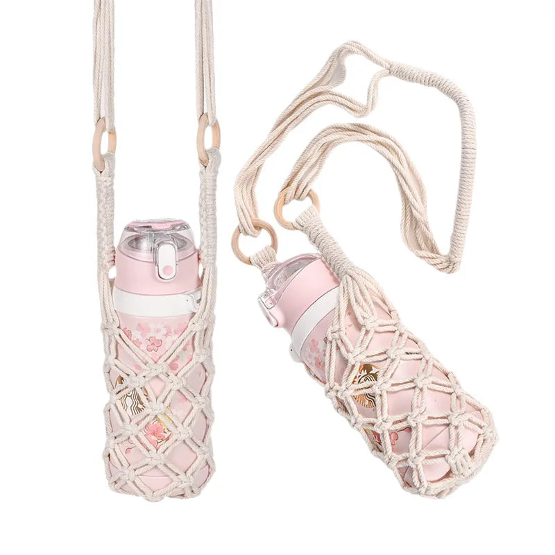 Bohemian Cotton Rope Water Bottle Carrier – Crossbody Bag