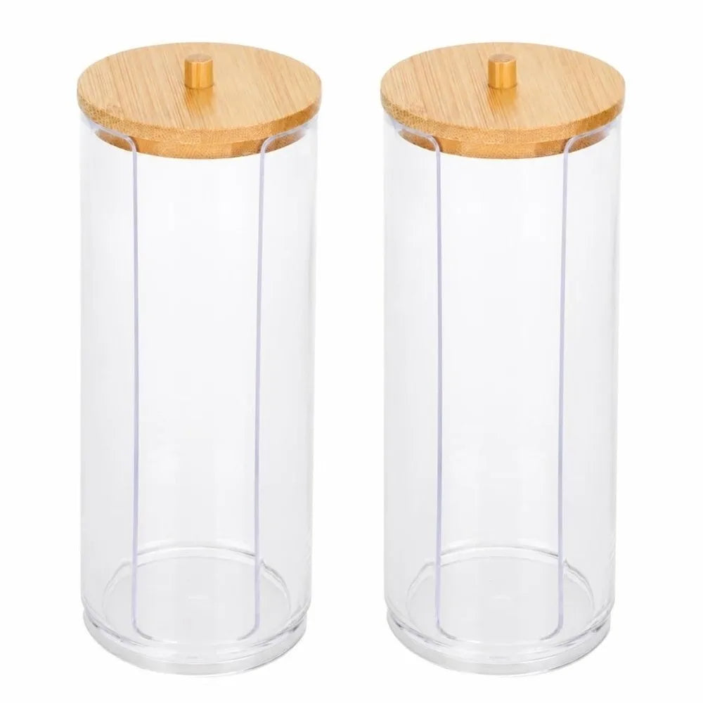 2-Pack Clear Cylinder Storage Jars with Wood Lid | 350ml & 650ml