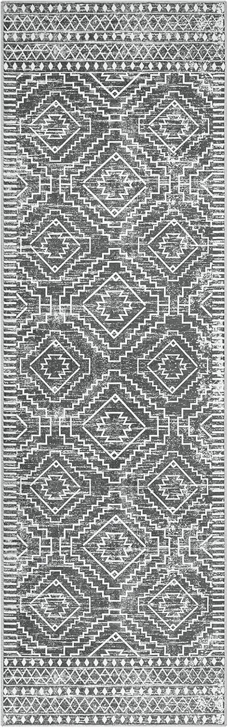 Orange Boho Tribal Runner Rug – Non-Slip Washable Geometric