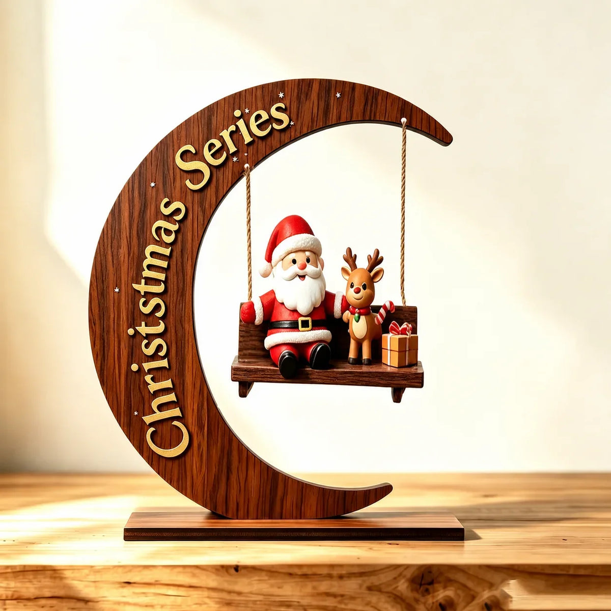 Wooden Santa Crescent Swing Christmas Tabletop Ornament